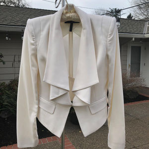 BCBG Cream Drape Front Cropped Jacket, XS